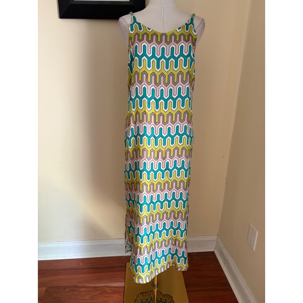 Vilagallo Silk Maxi Slip Dress Geometric Print Multi Color Braided Straps 36 - Picture 2 of 8